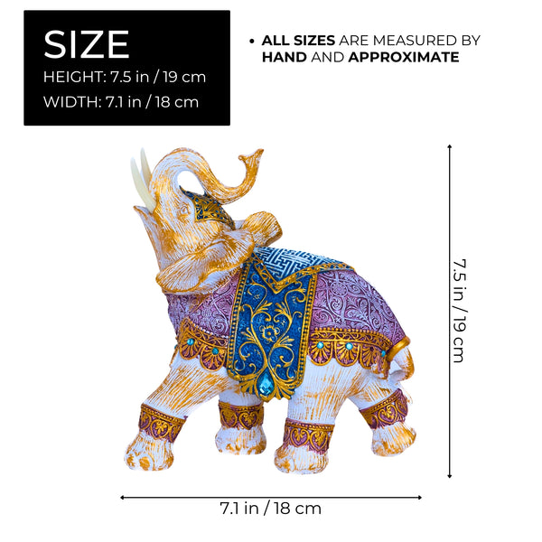 Beige Polyresin Elephant Figurine With Golden Highlights - Unique Zen Office & Coffee Table Decor, Ideal Housewarming Gift