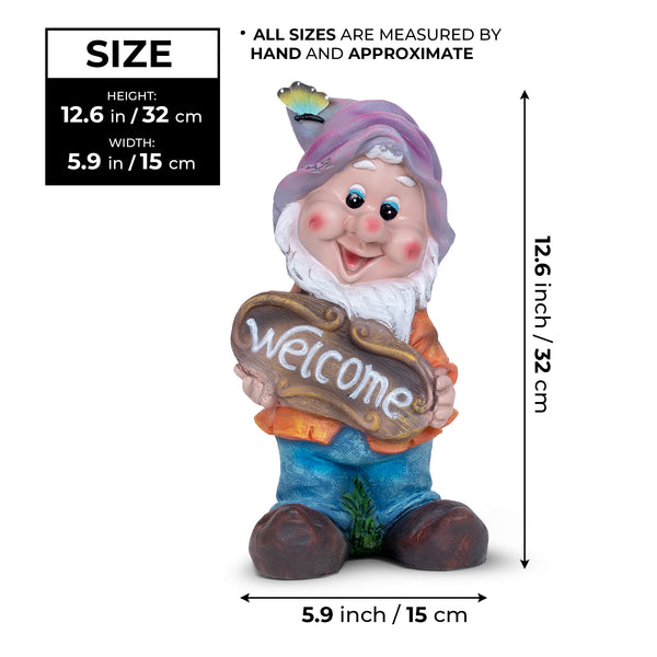 Garden Gnome Welcome Statue, 13" Weather Resistant Outdoor Garden Decor