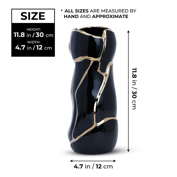 Abstract Black And Gold Ceramic Vase - Flower Bud Centerpiece For Home Decor