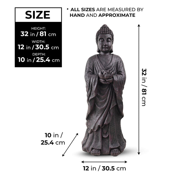 Large Buddha Statue, 32" Indoor Outdoor Magnesium Oxide Sculpture