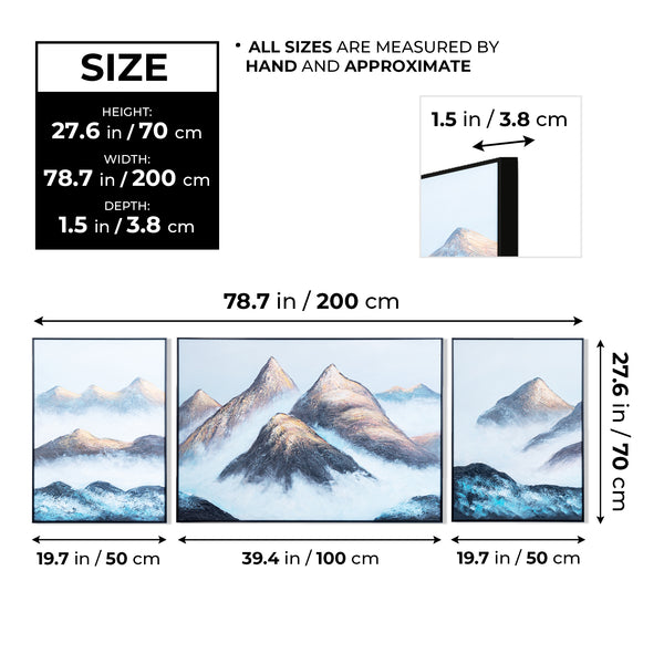 Impasto Mountain Scenery Set of 3 Wood Canvas Art, 28" Thick Textured