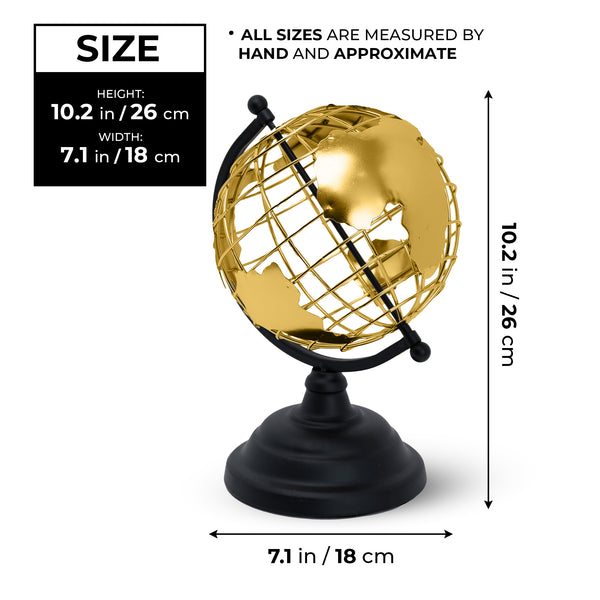 Golden Hue Antique Globe - Black Metal, Educational Study & Decor Accent For Table, Office & Home
