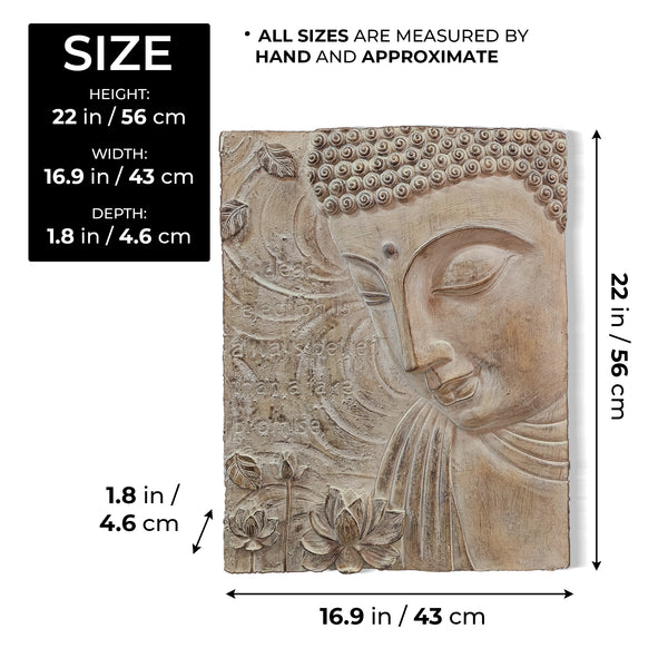 Buddha Wall Art for Living Room, 3D Wall Art, Beige Buddha Decor Living Room, Indoor Decor, Fiberglass, Housewarming Gift 22 inch, 56 cm