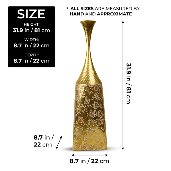 Gold Metal Tall Vase for Living Room, 32" Large Decorative Vase