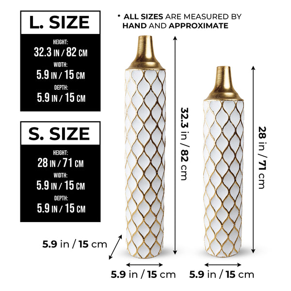 2 Piece White Gold Tall Vases, Indoor Decorative Vases for Living Room, Hallway, Home Decor Large 32 inch Medium 28 inch