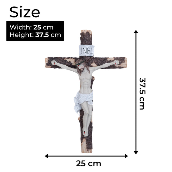 Divine Savior White And Brown Resin Jesus On Cross Wall Decor - Christian Easter Essence by Accent Collection