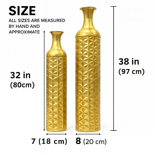 Set of 2 Tall Gold Floor Vases, Modern Geometric Metal Vases for Living Room Decor, Large 98cm & 80cm Tall Vase Pair-Sona Casa