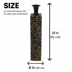 Decorative Tall Metal Floor Vase, Indoor Decor for Home or Office, 32" Handmade Black Gold Accent by Sona Casa