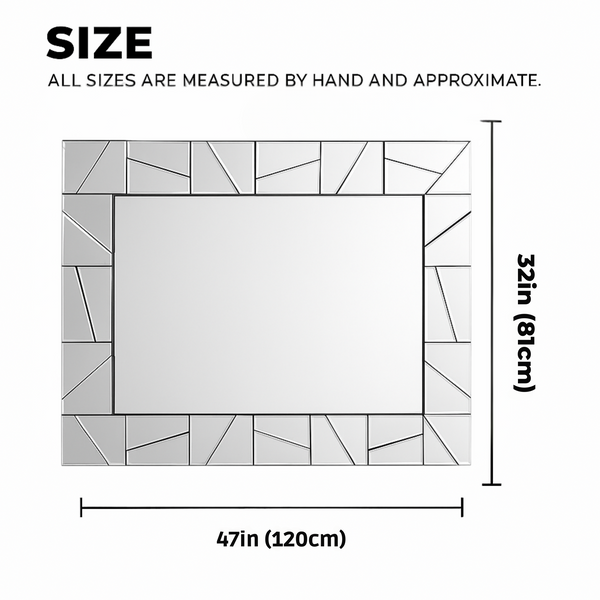 Extra Large 4 ft Silver Glass Mirror, Modern Block Design, Easy to Install Horizontal Vertical Orientation-Sona Casa