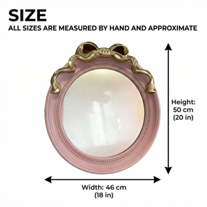 Round Pink 18-Inch Mirror with Gold Bow Decorative Wall Mirror, Gifts for Her, Accent Decor by Sona Casa