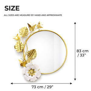 Round Gold Metal Floral Wall Mirror, Mountable Decorative Mirrors for Bedroom, Entryway, Living Room, Bathroom, Vanity by Sona Casa
