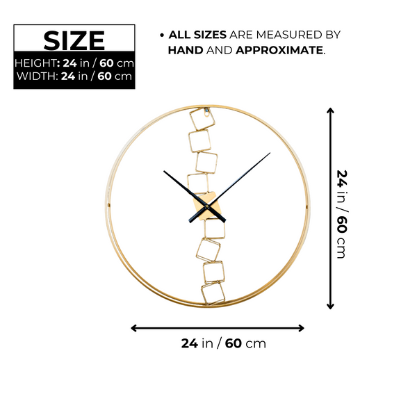 Gold Metal Wall Clock, 24" Silent Non Ticking Decorative Abstract Design by Sona Casa