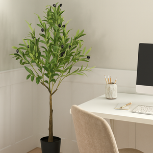 Large Nearly Natural Artificial Olive Tree with Black Olives, 47" Fake Plant for Patio, Front Porch, Living Room, Indoor Outdoor Ornament, Home Decor-Sona Casa