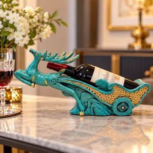 Rustic Deer Wine Bottle Holder – Teal & Gold