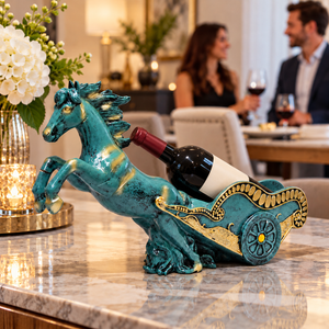 Teal & Gold Horse Chariot Wine Bottle Holder