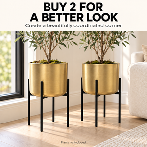Modern Gold Planters with Black Stand Set, Pot for Real or Faux Plants and Trees-Sona Casa
