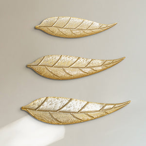 Golden Elegance 3-Piece Metal Leaves Wall Art - Versatile Gold Leaf Decor For Living, Bedroom Or Spa by Accent Collection