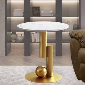 Modern Round Corner Table, 16" Marble Top, Gold Metal Frame, Side, Centerpiece, Home Accent by Sona Casa