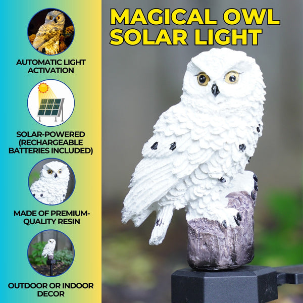 Magical White Owl Solar Statue With Black Stick - Outdoor Garden Decor & Bird Deterrent by Accent Collection