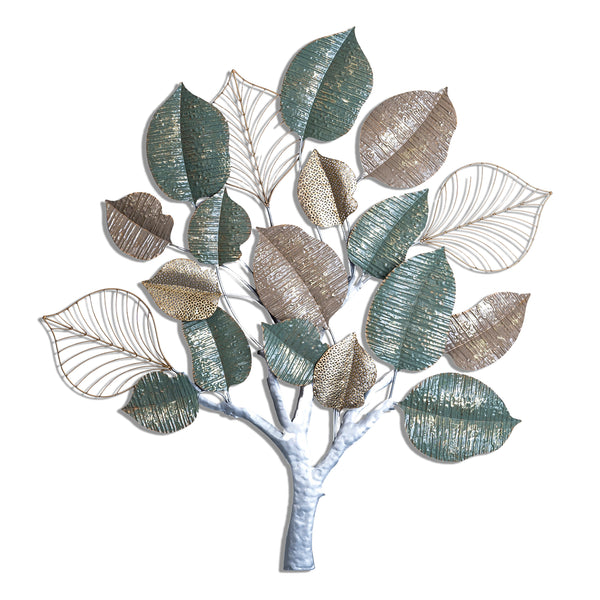 Tropical Metal Tree Artwork, 42" Leaf Wall Decor For Master Bedroom