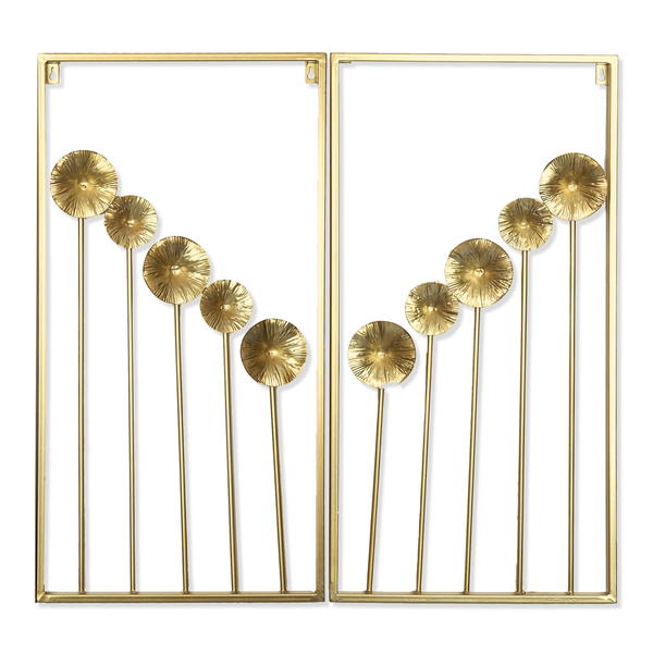 Golden Dandelions Metal Wall Art Set, 2 Piece 30" Floral Wall Decor