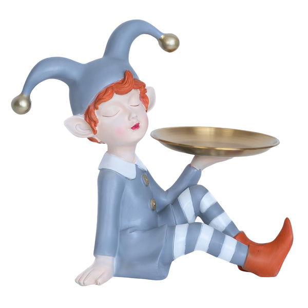 Gray Clown Polyresin & Gold Metal Jewelry Candy Dish - Cute Office Desk Decor
