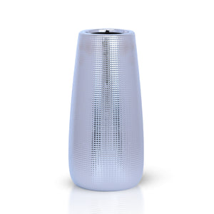 Silver and Chrome 10" Ceramic Vase Tabletop, Desktop, Countertop, Living Room Centerpiece, Home Office Decor Gifts by Sona Casa