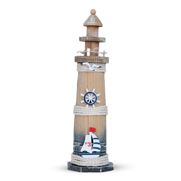 Rustic Brown Wood Miniature Lighthouse Model, 13" Desk Decor Statue