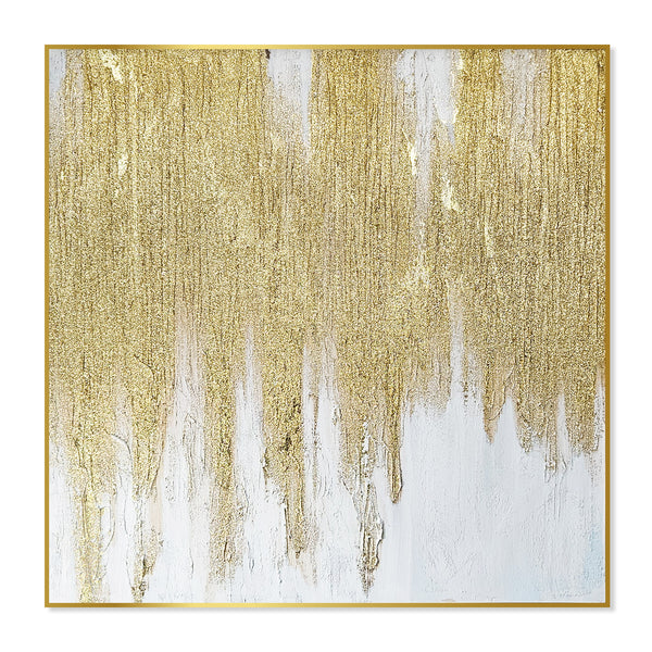 Large Abstract Canvas Art, Gold Frame, 37" Textured 3D Living Room Decor