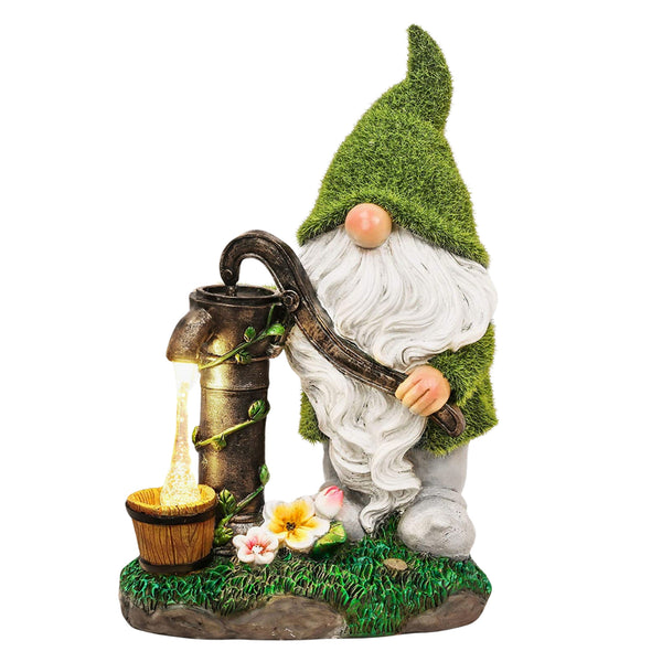 Garden Gnome Solar Light, Green White Garden Gnome, Polyresin Yard Art, Lawn Ornament, Outdoor Decor 12 inch, 30 cm