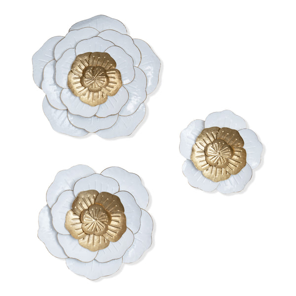 Golden Blossom Trio, 3 Piece 22" Metal Flower Wall Art Decor