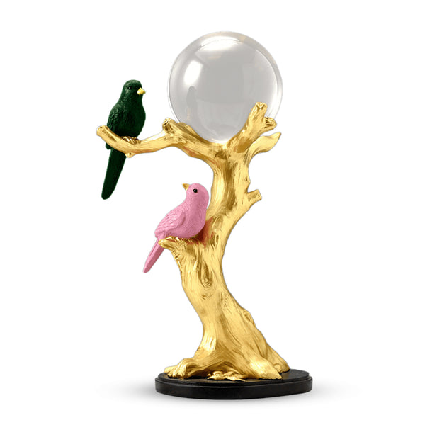 Crystal Ball and Bird on Tree, 9" Tabletop Centerpiece Statue Home Decor