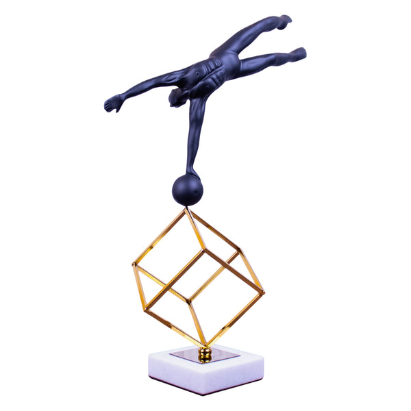 Elegant Gymnast Sculpture - High-Quality Metal With Marble Base, Black Gold White, Perfect For Shelves To Fireplace Decor