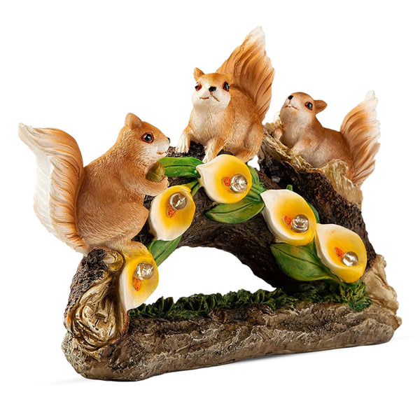 Cute Squirrels with Solar LED Acorns, 10" Outdoor Garden Patio Decor