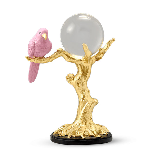 Decorative Sculpture Tabletop Crystal Ball and Bird on Tree, 9" Centerpiece