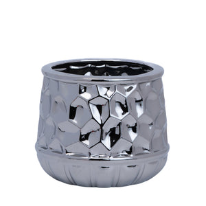 Silver Chrome Ceramic Vase, 5" Geometrical Textured Bud Vase for Fake or Fresh Flowers, Home Decor Accent by Sona Casa