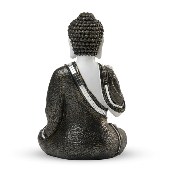 Small Polyresin Buddha Statue In Antique White, Perfect For Zen Home Decor & Meditation Room Essentials