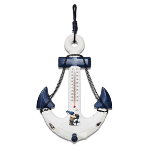 Anchor Wall Mount Coat Rack, Hook & Built-In Thermometer, 13" Rustic Ocean, Beach Themed Decor, Nautical Gifts by Sona Casa