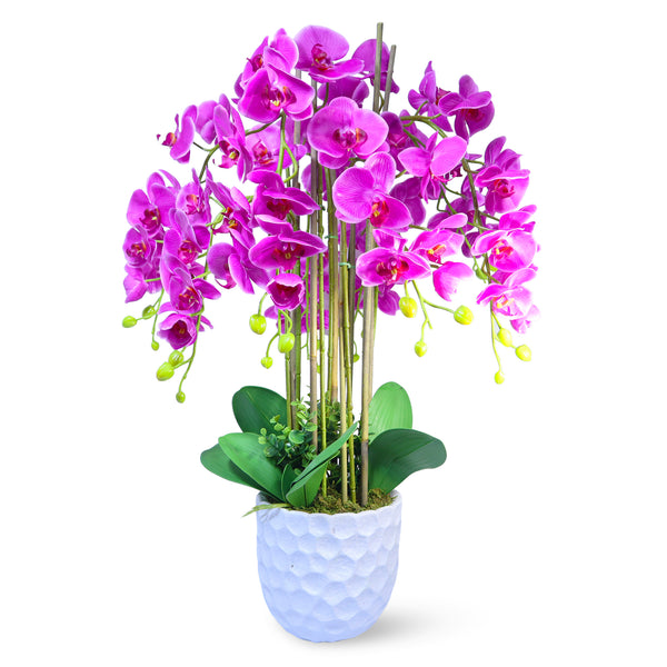 Elegant Large Pink Orchid, 80 cm - Faux Flower In White Planter, Perfect For Home & Office Decor