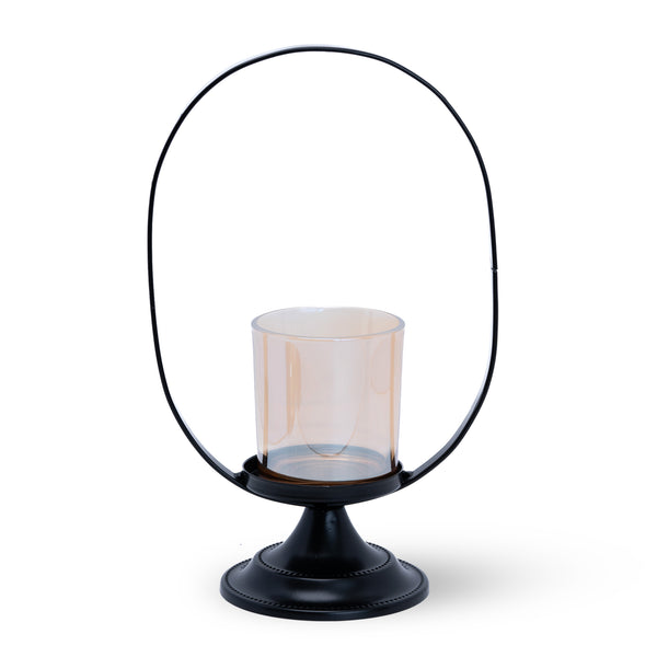Minimalist Black Metal Tealight Holder With Glass, Perfect For Table Centerpiece And Home Decor