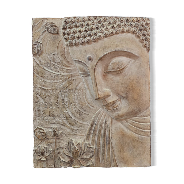 Buddha Wall Art for Living Room, 3D Wall Art, Beige Buddha Decor Living Room, Indoor Decor, Fiberglass, Housewarming Gift 22 inch, 56 cm