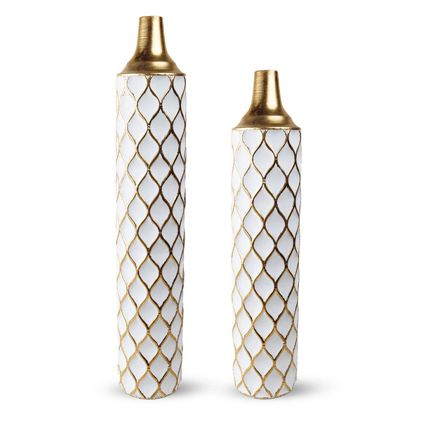 2 Piece White Gold Tall Vases, Indoor Decorative Vases for Living Room, Hallway, Home Decor Large 32 inch Medium 28 inch