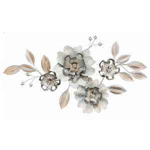 Large Metal Wall Art, 1.5m 3D Floral Sculpture, Modern Silver Flower Wall Decor for Living Room, Bedroom & Entryway-Sona Casa