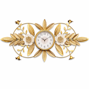 Large Metal Floral Gold Wall Clock by Sona Casa