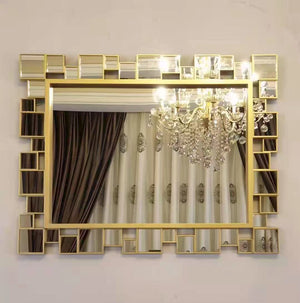 Elegant Gold Frame Decorative Wall Mirror, Lightweight Glass, Vertical & Horizontal Hanging, Premium Home Decor Gift-Sona Casa