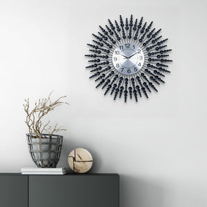 Large wall clock black carved starburst sunburst metal clock 60 cm 24 inch silent clock large decorative wall clock analog by Accent Collection