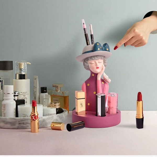 Decorative Makeup Storage Organizer, Bud Vase, Dresser Bathroom Vanity Table Organizer, Gift for Her, Multicolor Polyresin