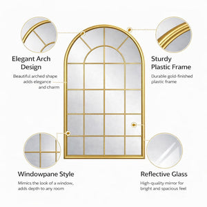 Arch Window Mirror, 103 cm Large Gold Decorative Wall Mirror for Living Room, Hallway & Bedroom by Sona Casa