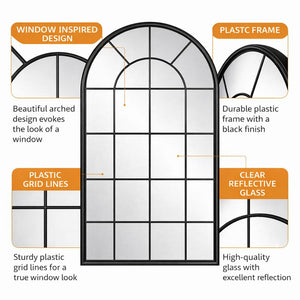 Arch Window Mirror, 103 cm Large Black Decorative Wall Mirror for Living Room, Hallway & Bedroom by Sona Casa