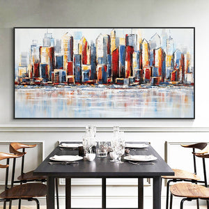 Bold Skyline - Large City Wall Art Skyscrapers 100% Hand Painted Oil Painting On Canvas Modern Wall Art Bedroom Living Room Decor by Sona Casa